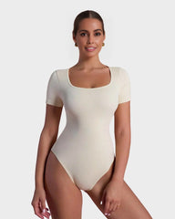 Square Neck Short Sleeve Snatching Bodysuit