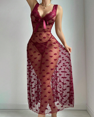 Sexy Heart Polka Dot Sheer Mesh Backless Nightdress