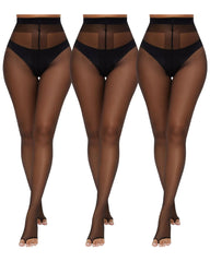 3 Pairs Ultra Thin 10D Control Toeless Pantyhose