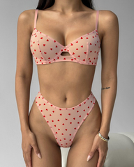 Sexy Flocked Heart Cutout Lingerie Set