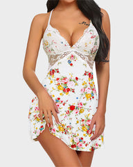 Camisón Babydoll Teddy de Lencería con Abertura y Ribete de Encaje