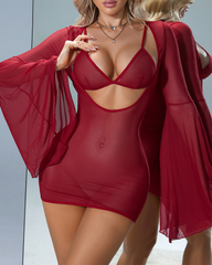 Sexy Sheer Mesh Bell Sleeve Lingerie Set