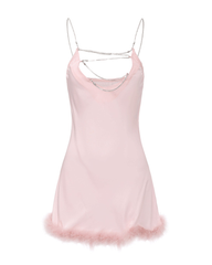 Satin Plush Patchwork Chain-Trim Deep V Slip Nightgown