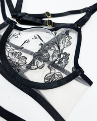 Lace Embroidered Crisscross Lingerie