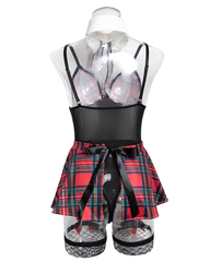 Sexy Sheer Mesh Plaid Patchwork Suspender Bodysuit Lingerie