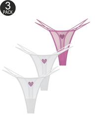 3-Pack Rhinestone Heart Sheer Mesh Thong Panties
