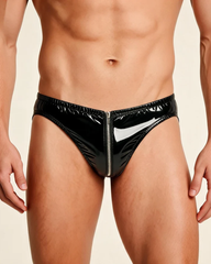 Men's Glossy Patent Leather-Look Front Zipper Briefs