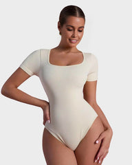 Square Neck Short Sleeve Snatching Bodysuit