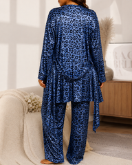 Sexy Leopard Print Satin Robe Pajama Set