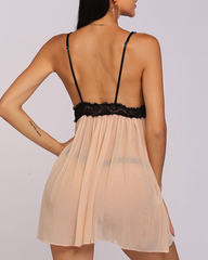Sexy Lace & Chiffon Spaghetti Strap Babydoll Chemise