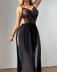Sexy Sheer Lace Mesh Long Lingerie Nightgown