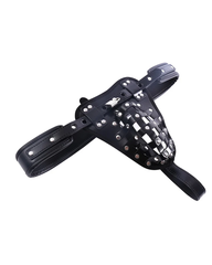 Men's Black Leather-Look Studded Lattice Strap Brief