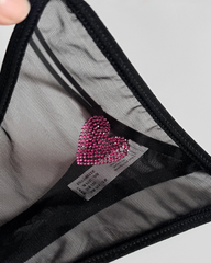 3-Pack Rhinestone Heart Sheer Mesh Thong Panties