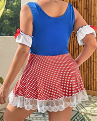 Plus Size Gingham Lace Trim Maid Costume Dress