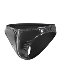 Men's Glossy Patent Leather-Look Front Zipper Briefs