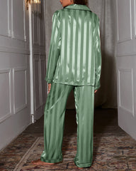 Casual Satin Striped Pajama Set