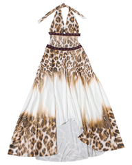 Sexy Halter Leopard Patchwork Backless Beaded Maxi Dress