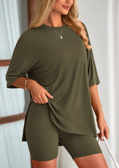 Women's Two-Piece Casual Sports Loose Shirt Cycling Shorts Suit