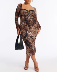 Sexy Leopard Print Bodycon Dress with Lace-Up Back Design