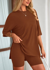 Women's Two-Piece Casual Sports Loose Shirt Cycling Shorts Suit