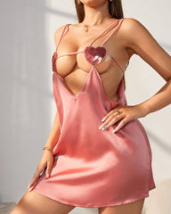 Sexy satin lingerie dress with sequin nipple decoration