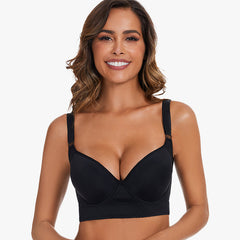 Smoothing Back Push-Up Enhancing Bra-Black