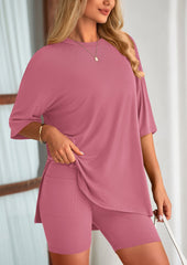 Women's Two-Piece Casual Sports Loose Shirt Cycling Shorts Suit