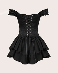 Sexy Jacquard Ruffle Off-Shoulder Corset Waist Dress