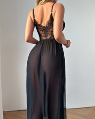 Sexy Sheer Lace Mesh Long Lingerie Nightgown