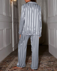 Casual Satin Striped Pajama Set