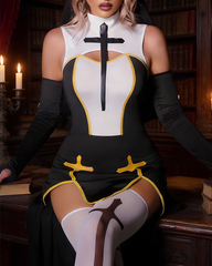 Gothic Nun Costume Lingerie Set with Veil & Stockings
