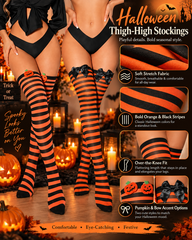 2 Pairs Halloween Colorblock Striped Bow Pumpkin Stockings