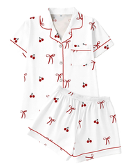 Multi-Print Short Sleeve Button-Down Pajama Set