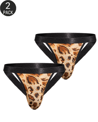 2-Pack Sexy Men's Leopard Print Sheer Mesh Cutout Thongs