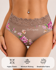 4-Pack Mid Waist Floral Print Lace Seamless Panties