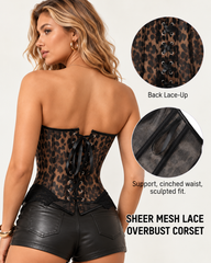 Leopard Print Strapless Lace Trim Corset Bustier Top