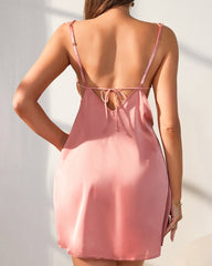 Sexy satin lingerie dress with sequin nipple decoration