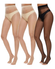 3 Pairs Ultra Thin 10D Control Toeless Pantyhose
