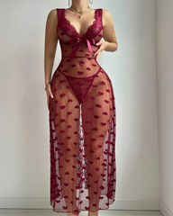 Sexy Heart Polka Dot Sheer Mesh Backless Nightdress