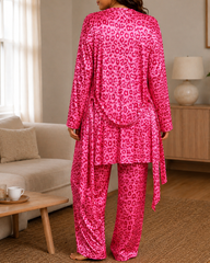 Sexy Leopard Print Satin Robe Pajama Set