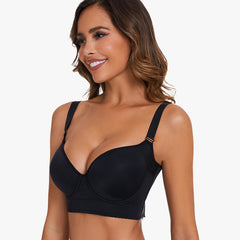 Smoothing Back Push-Up Enhancing Bra-Black