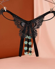 Sexy Open-Crotch Double-Row Glow-in-the-Dark Pearl Massage Thong