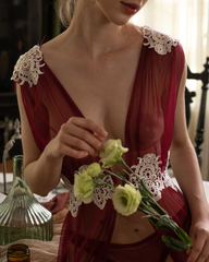 Sexy Sheer Mesh Lace-Trim Front-Clasp Nightdress