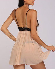 Sexy Lace & Chiffon Spaghetti Strap Babydoll Chemise