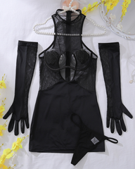 Heart Halter Neck Sleeveless Sheer Mesh Cutout Bodycon Dress