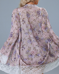 Elegant Sheer Mesh & Lace Trim Comfortable Loungewear Set