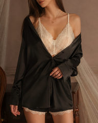 Sexy Ice Silk Shirt & Lace Camisole Two-Piece Loungewear Set