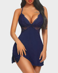 Camisón Babydoll Teddy de Lencería con Abertura y Ribete de Encaje