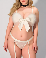 Sexy Faux-Fur Trim Cat Girl Costume Lingerie Set