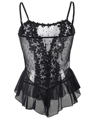 Plus Size Floral Lace Mesh Ruffle Babydoll Lingerie